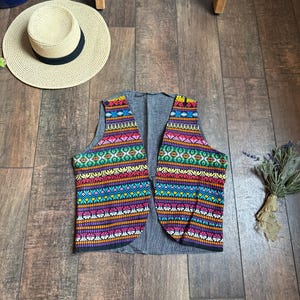 Vintage 90s Southwest Vest, Western Print Vest, 90s Boho Western Vest, Vintage 90s Boho Western Looks, Vintage Tribal Print Vest, Aztec Vest