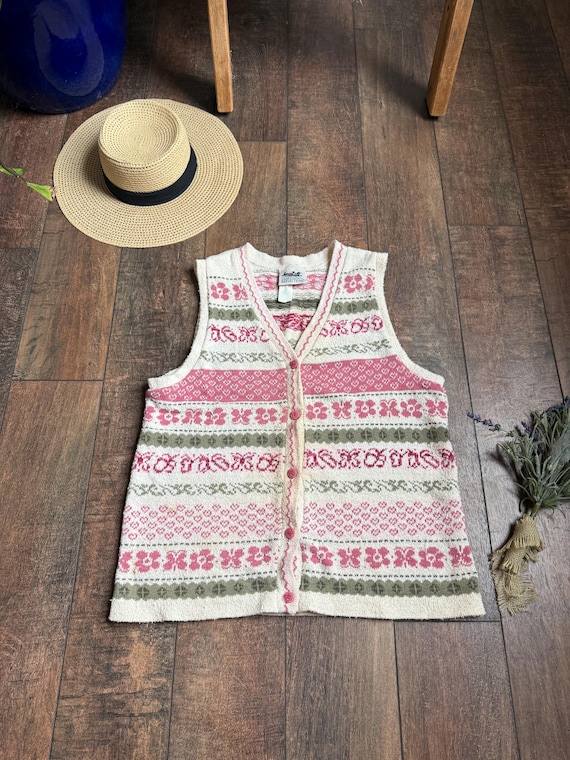 Vintage Floral Knit Sweater Vest,vintage Embroidered Sweater Vest