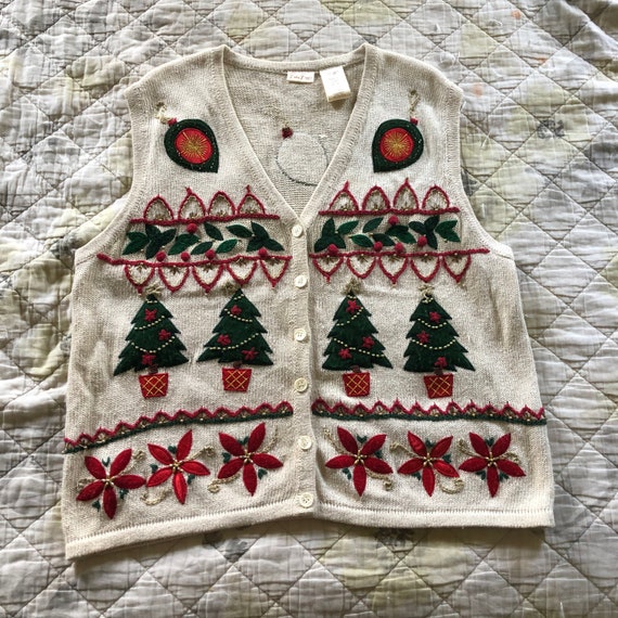 Vintage 90s Embroidered Poinsettia Sweater Vest, 9