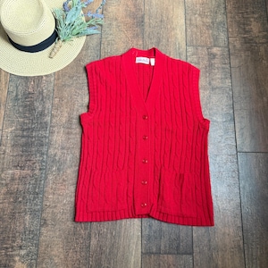 Red Cable Knit Pullover Sweater Vest, Mona Lisa Smile Sweater Vest, Red Sweater Vest, Vintage Knit Sweater Vest,90s Pullover Sweater Vest
