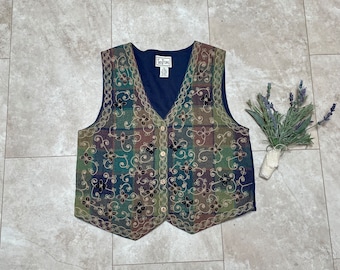 Vintage 90s Embroidered Floral Vest, 90s Floral Vest, 90s Romantic Floral Vest, Black Floral 90s Vest, Encanto Vest, Vibrant Floral Vest