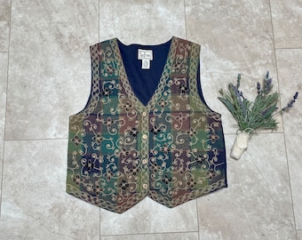 gilet floral brodé vintage des années 90, gilet floral des années 90, gilet floral romantique des années 90, gilet floral noir des années 90, gilet Encanto, gilet floral vibrant