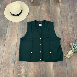 Vintage Cable Knit Sweater Vest, Vintage Sweater Vest, Green Sweater Vest,Warm Knit Sweater Vest, 90s Button up Sweater Vest,Mona Lisa Smile