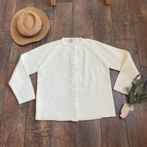 Vintage Hand Knit White Lace  Cardigan,Vintage Braid Cardigan,Soft Warm HandKnit Cardigan, Diana Exclusive Cardigan, Acrylic Sweater