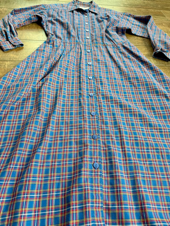 50s Plaid Full Skirt collared dress, 50s full len… - image 9