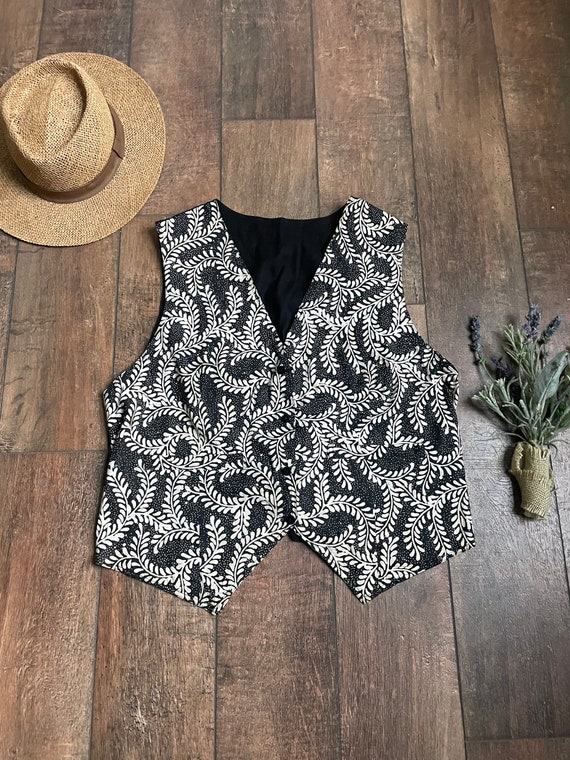 90s Reversible Vest, Black and White Vest, Geometr