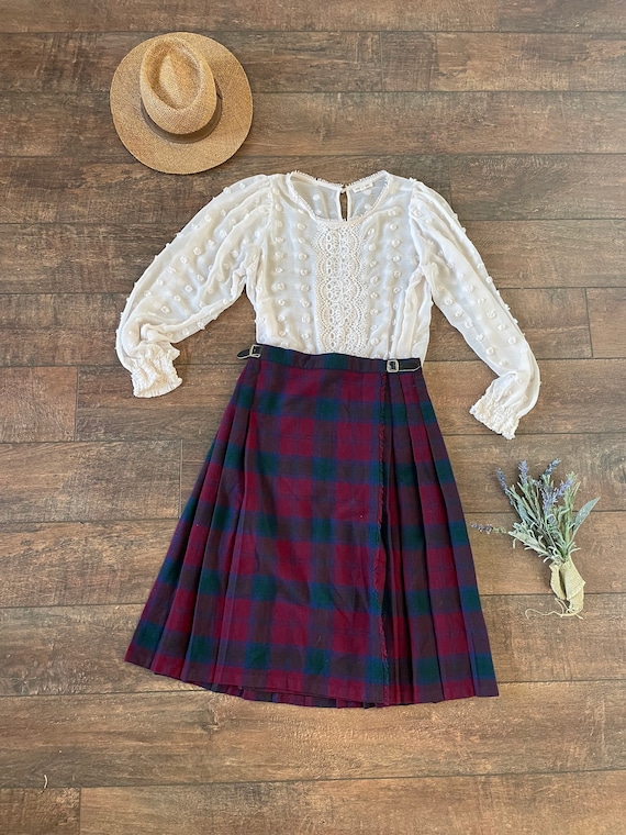 Vintage Blue Red White Plaid Tartan Skirt, Vintag… - image 1