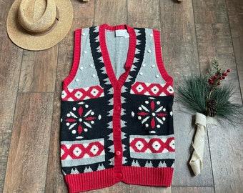 Vintage Christmas Knit Sweater Vest, Christmas Sweater Vest, Christmas Norwegian Sweater Vest, Vintage Christmas Vest, Argyle Christmas