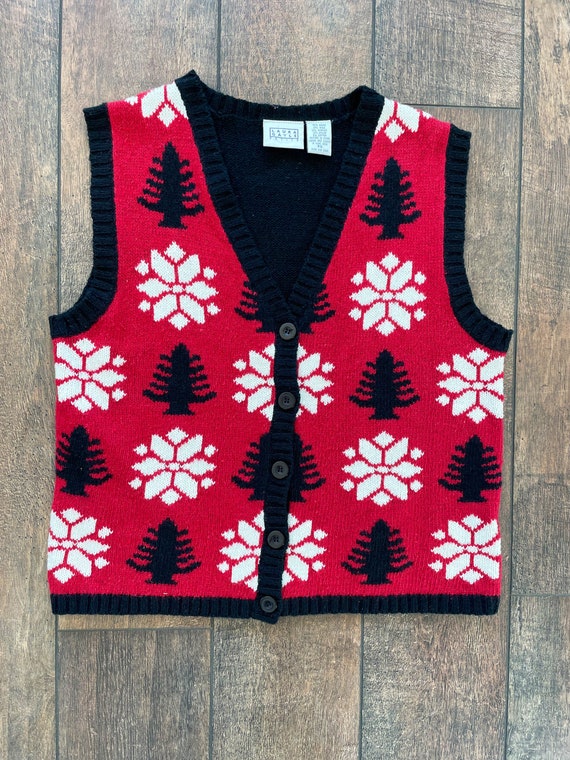 Vintage 90s Winter Holiday Sweater Vest, Snowflak… - image 2