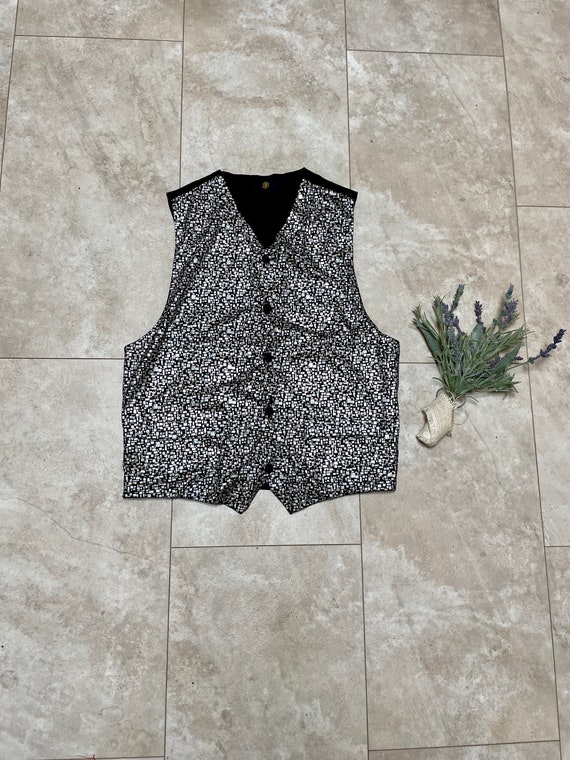 Vintage 90s Silk Vest, Silk Vest, Geometric Vest, 