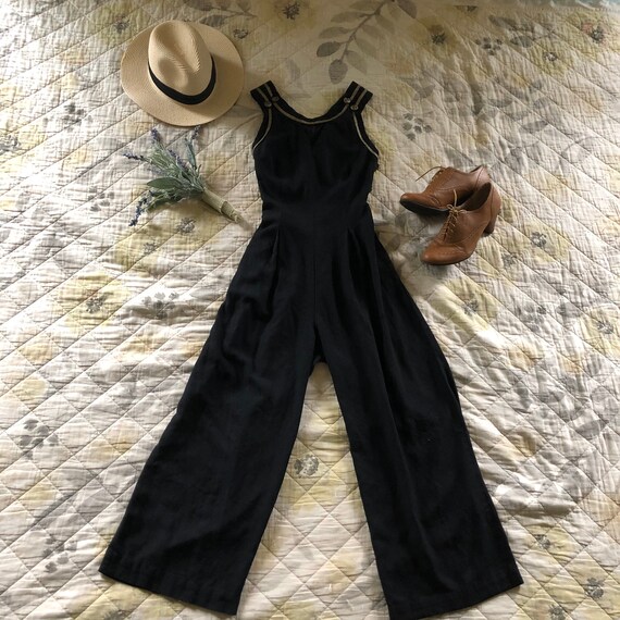 Vintage Black Wide Leg Sleeveless Jumpsuit, Vintag