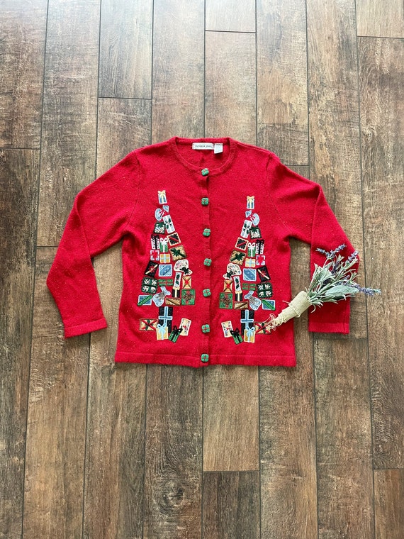 Vintage 90s Christmas Tree Cardigan 