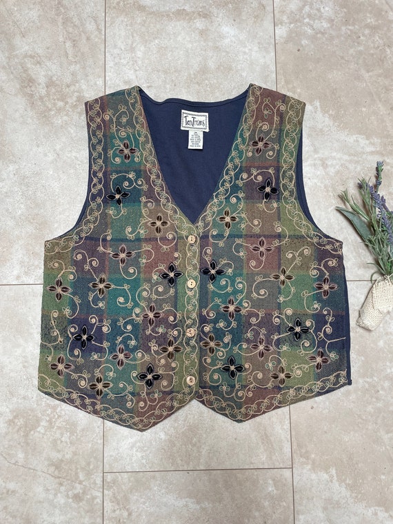 Vintage 90s Embroidered Floral Vest, 90s Floral V… - image 2