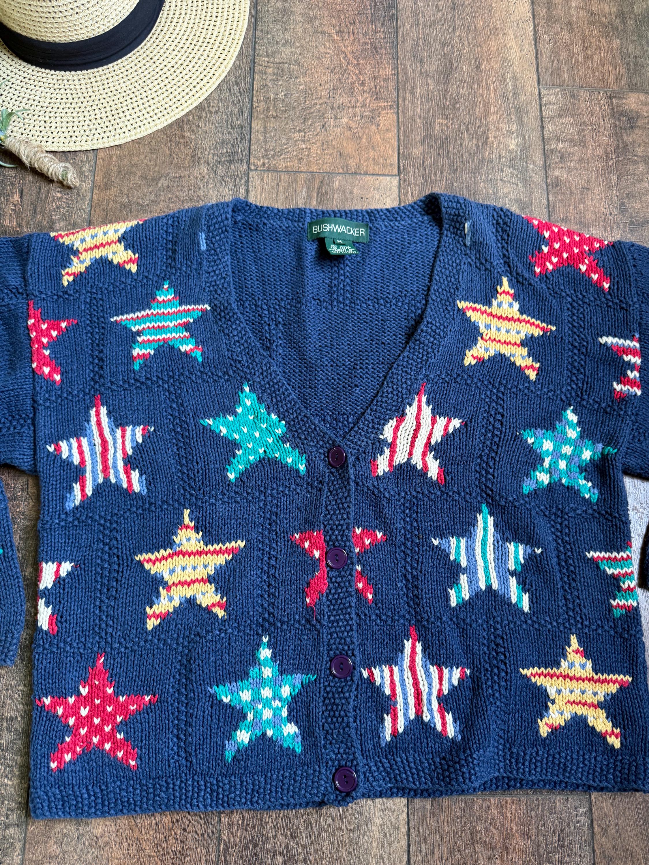Vintage Cardigan - Star Cardigan - Size Medium - America Sweater
