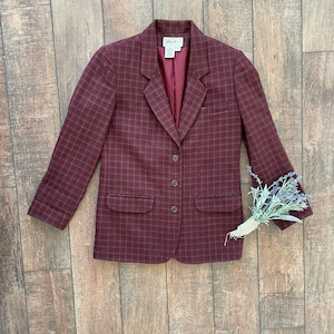 Vintage Plaid Eddie Bauer Blazer, Vintage 90s Eddie Bauer Blazer, Vintage Plaid Blazer, Plaid Wool Blazer, Vintage Wool Plaid Blazer, 90s