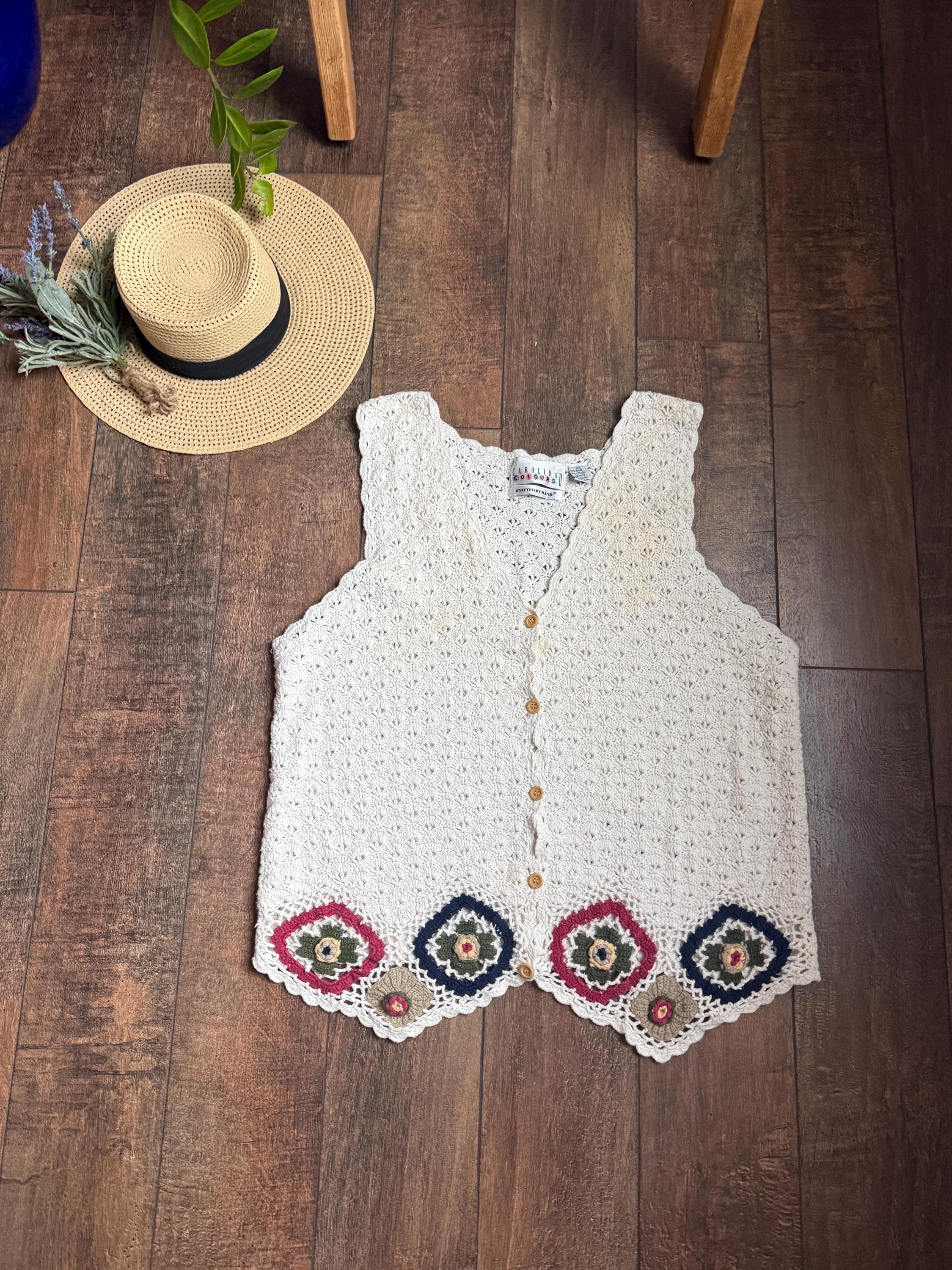 90s Vintage White Lace Vest,90s Floral Boho Vest, 90s Lace Vest