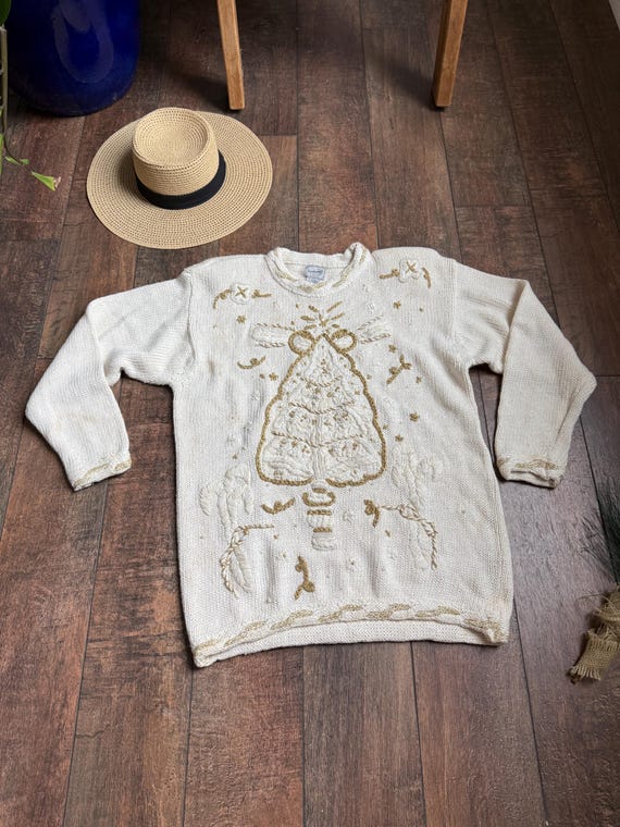 Maglione invernale vintage, maglione vintage con albero di Natale