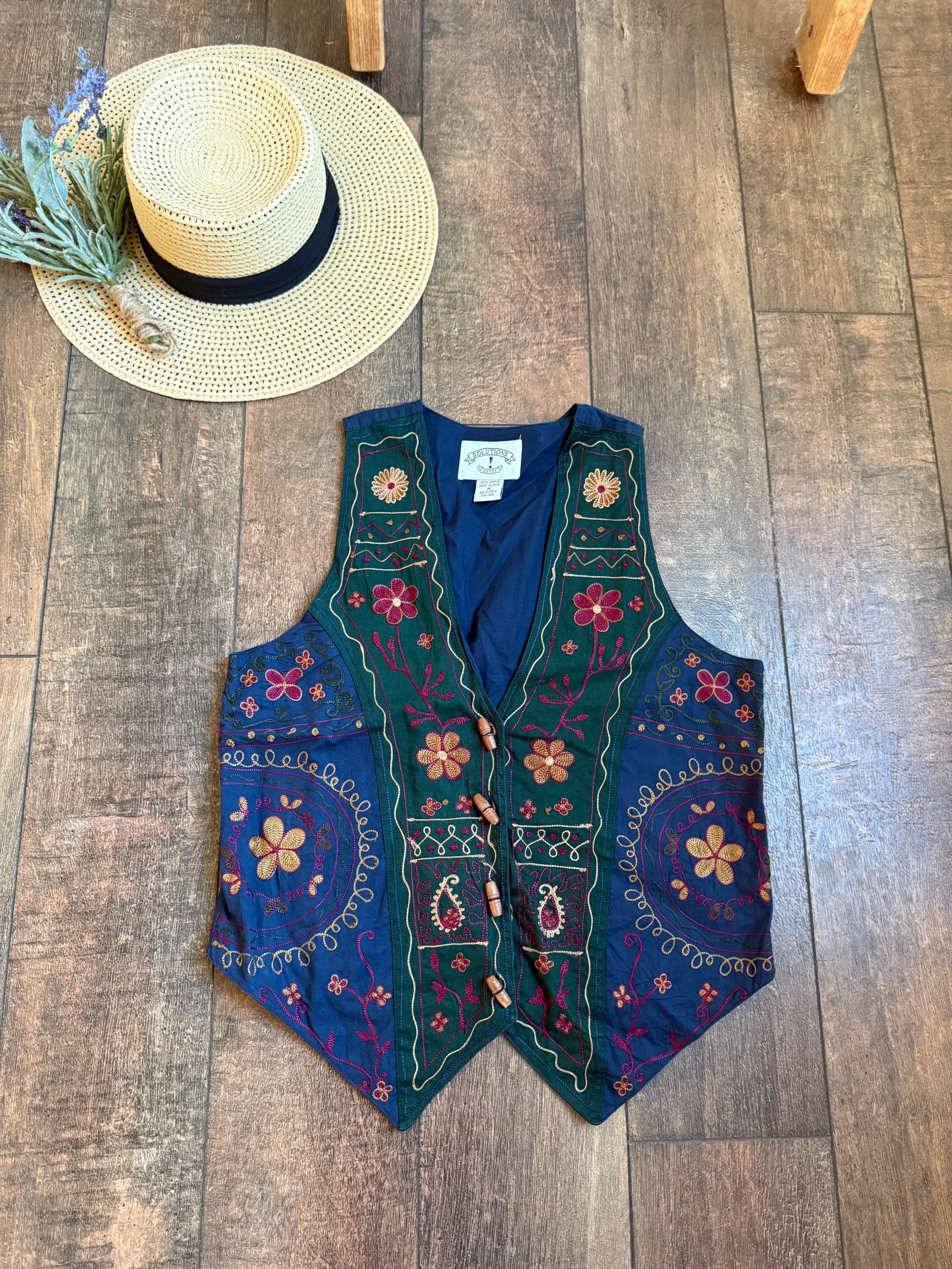 ヴィンテージ90年代刺繍花柄ベスト、90年代花柄ベスト、ヴィンテージ