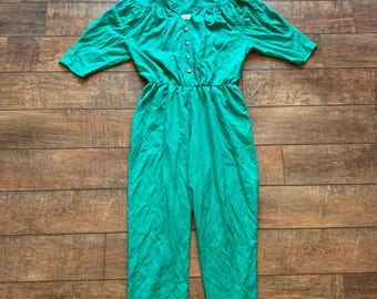 Vintage 90s Green Jumpsuit, 90s Jumpsuit, 90s Mom Jumpsuit, Made in USA, Blossom Jumpsuit, 90s Costume Party, Size Medium