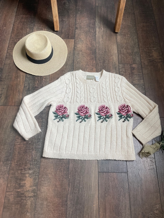 Vintage 90s Knit Rose Sweater, Clarissa Explains It All Sweater