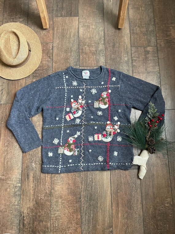 Vintage 90s Snowman Christmas Sweater Christmas Sw