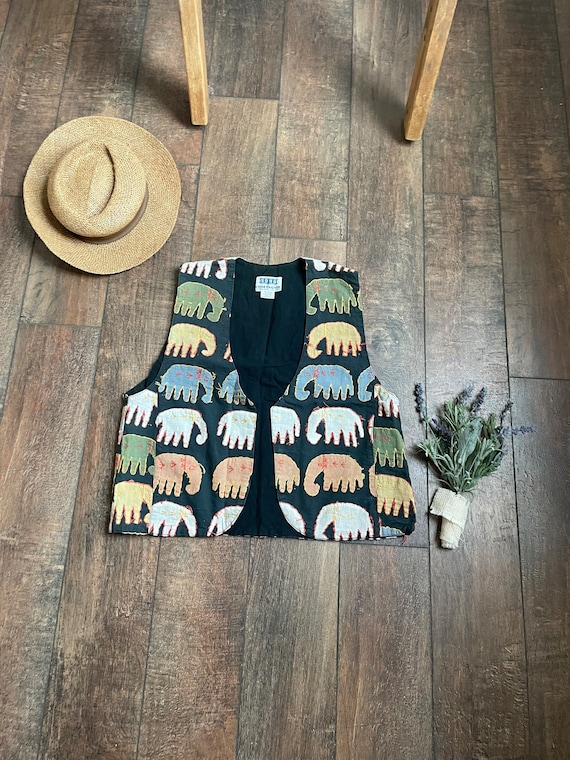 Vintage Asian Elephant Vest, Vintage Elephant Vest