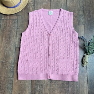 Vintage Knit Sweater Vest, Vintage Sweater Vest with Pockets, Pink Sweater Vest,Warm Knit Sweater Vest, 90s Button up Sweater Vest