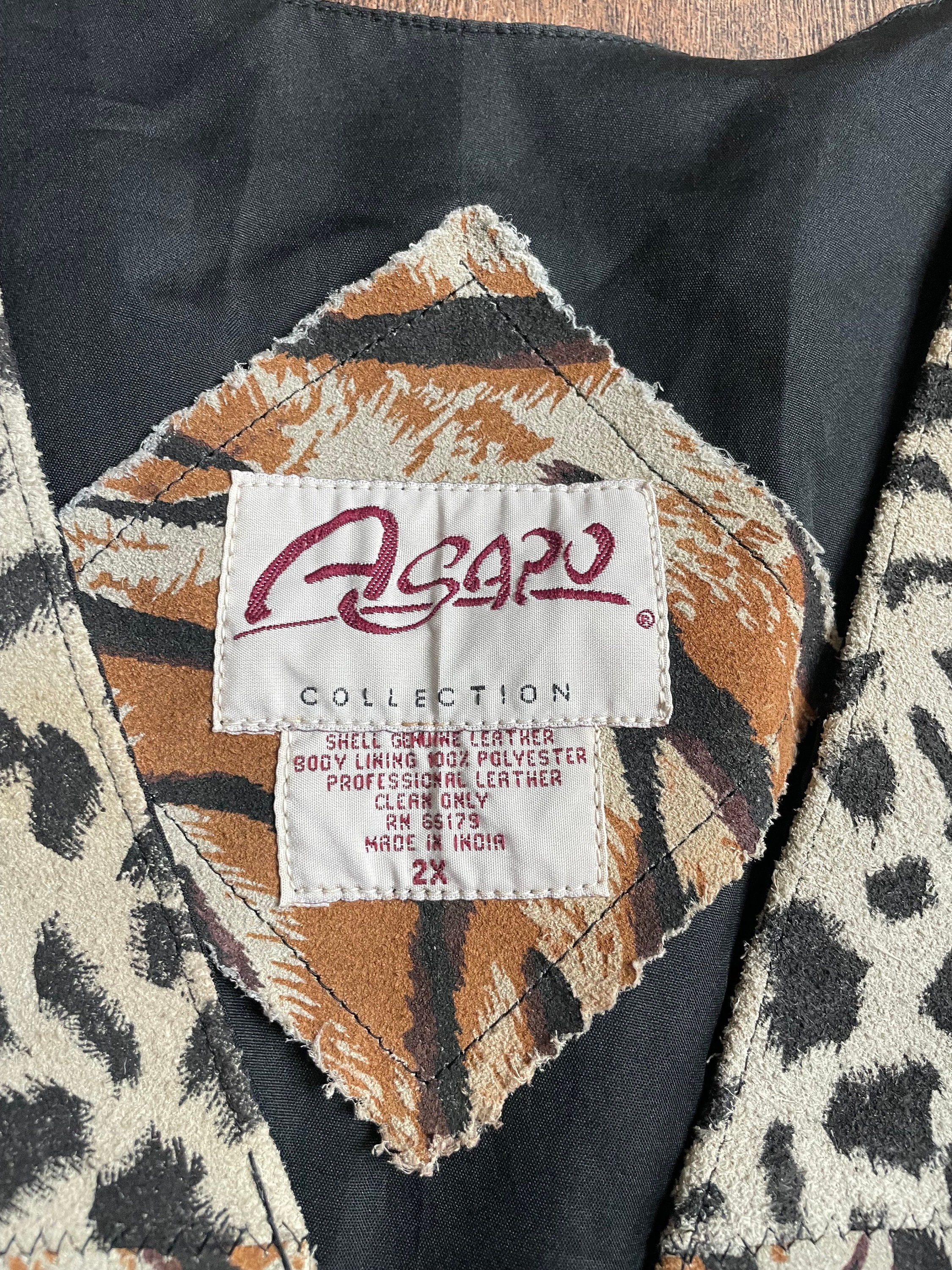 Vintage 90s Leather Leopard Print Vest,90s Safari Vest,vintage