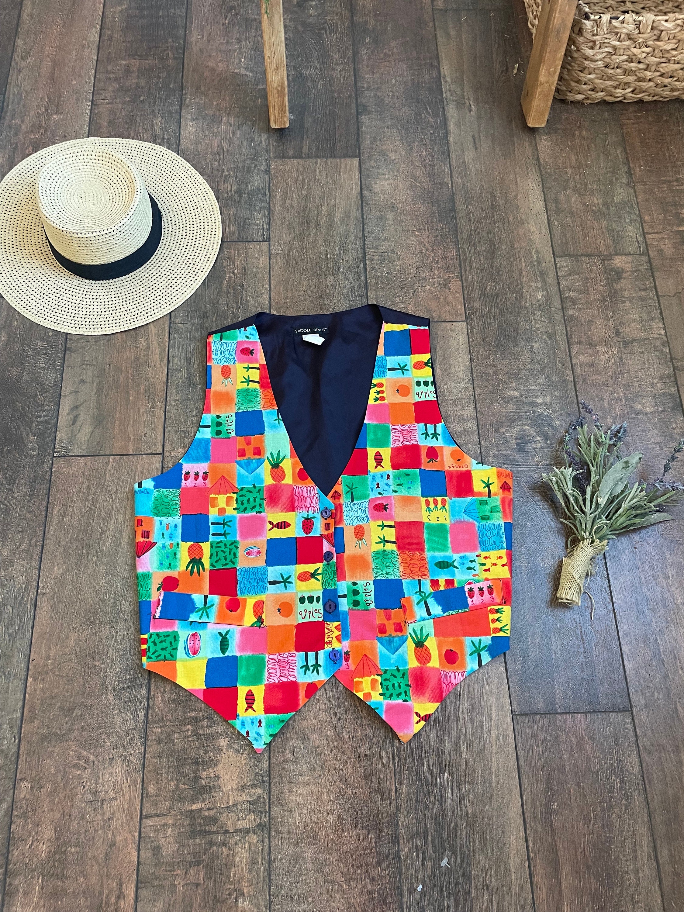 Vintage Jesse Spano Vest, 90s Bright Fruit Vest, Vintage Colorful Vest, Summer Vest,90s Checkered Fruit Vest,classic 90s Vest, Fun Fish Vest - Etsy Vintage Jesse Spano Vest, 90s Bright Fruit Vest, Vintage Colorful Vest, Summer Vest,90s Checkered Fruit Vest,classic 90s Vest, Fun Fish Vest - Etsy