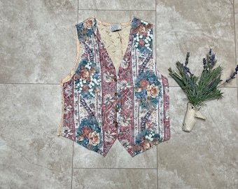 Vintage 90s Floral Vest, Jesse Spano Vest, Vintage 90s Vest, Classic 90s Vintage Vest, Romantic Floral Vest, 90s Floral Vest, Blossom Vest