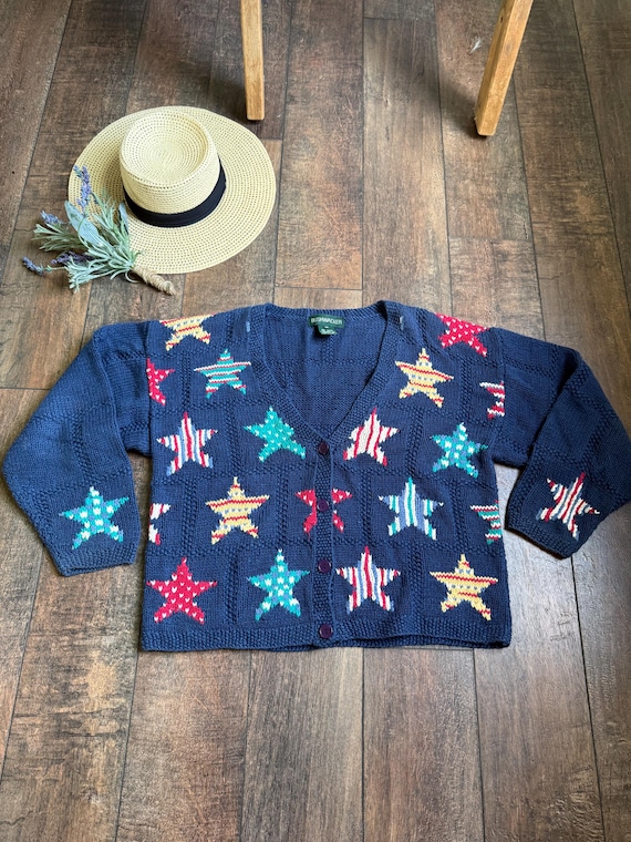 Vintage Cardigan - Star Cardigan - Size Medium - America Sweater - America Cardigan