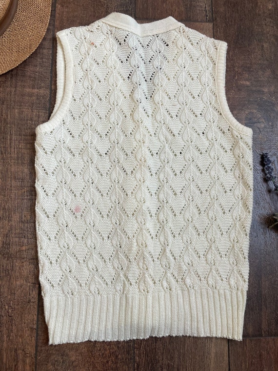 Vintage Knit Sweater Vest, Vintage Leaf Stitch Sw… - image 3