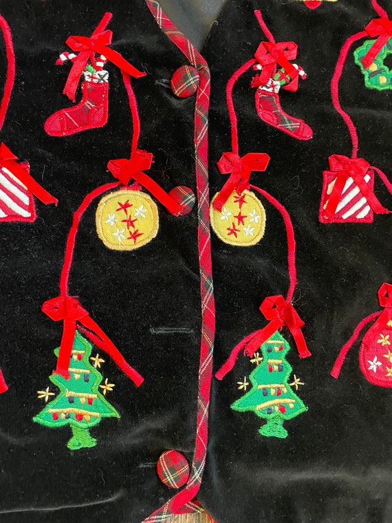 Vintage Velvet Christmas Vest, 90s Christmas Tree… - image 5