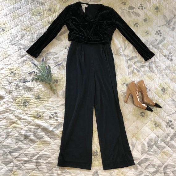 Vintage 90s Formal Velvet Black Jumpsuit, 90s Velv
