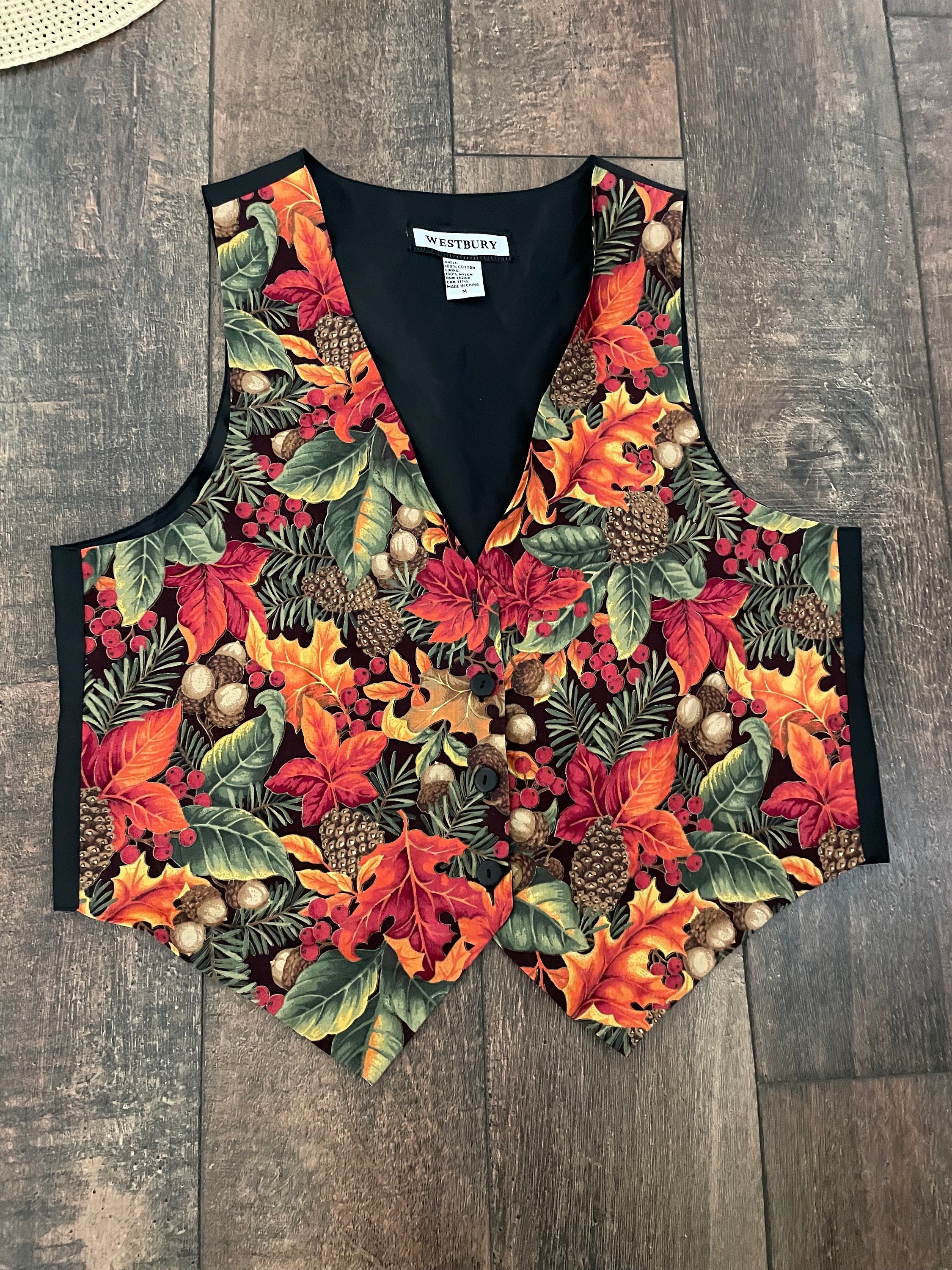 Vintage 90s Autumn Vest, Vintage Vest,vintage Fall Leaves