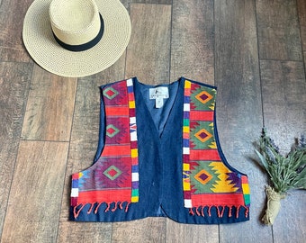 Vintage 90s Southwest Inspired Vest, 90s Tribal Vest, Jesse Spano Vest, 90s Casual Vest, Roco’s Modern Life, 90s Southwest Vest, Tribal Vest