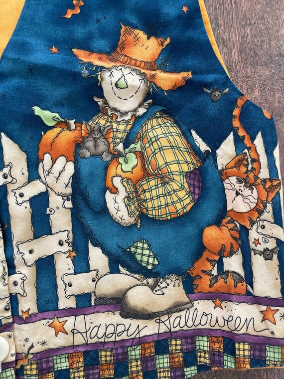 Vintage 90s Halloween Vest, Witch and Scarecrow V… - image 4