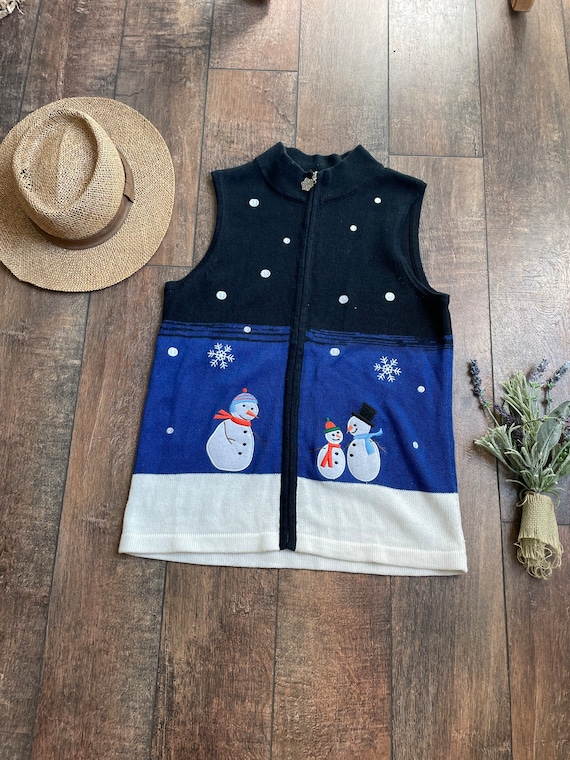 Vintage 90s Christmas Snowman Sweater Vest, Vintag