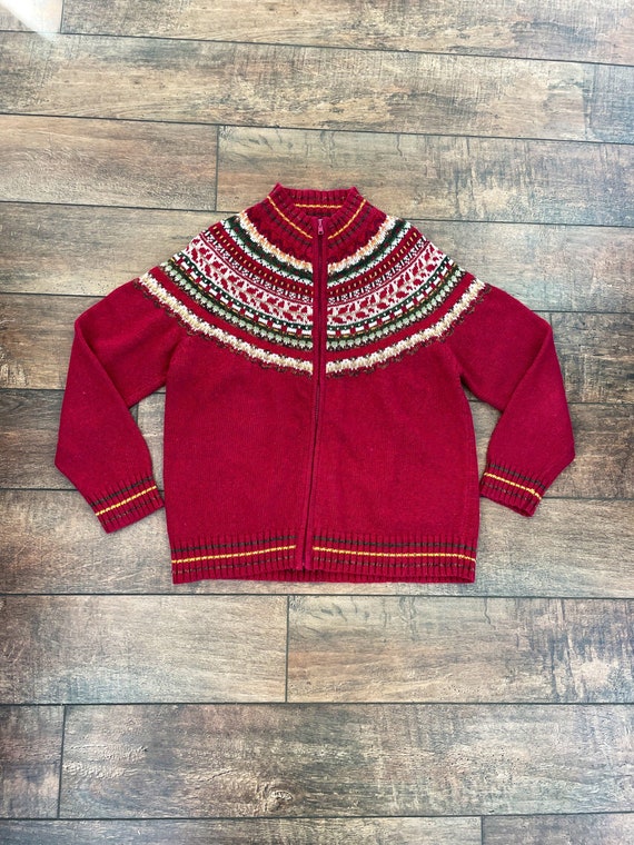 Vintage Christmas Sweater Jacket, Vintage Tiara International, Vintage 90s Fair Isle Sweater, 90s Colorado Sweater Jacket, Christmas Sweater