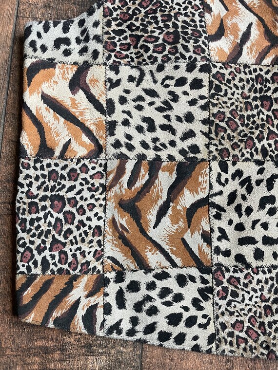 Vintage 90s Leather Leopard Print Vest,90s Safari Vest,vintage