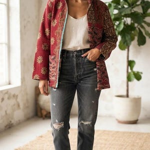 Chaqueta de algodón Kantha Gudari hecha a mano / Jaipur Patchwork Boho Layer