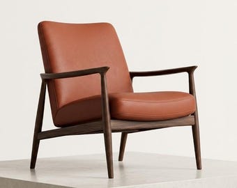 Mid Century Modern Accent Chair, Japandi Lounge Chair, Handmade Wooden Armchair, Reading Chair, Minimalist Upholstered Chair