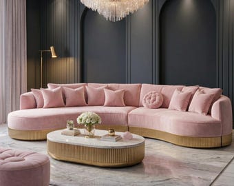 Divano componibile curvo di lusso in velluto – Divano moderno e glamour a mezzaluna con base dorata, mobili di design per il soggiorno, divano in colore personalizzato