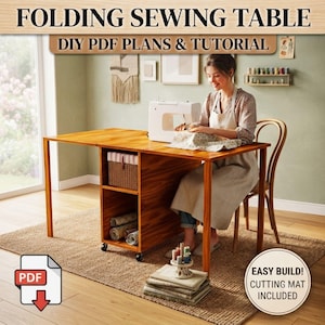 Folding Sewing Table Plans, Space Saving Craft Workstation (PDF Download)
