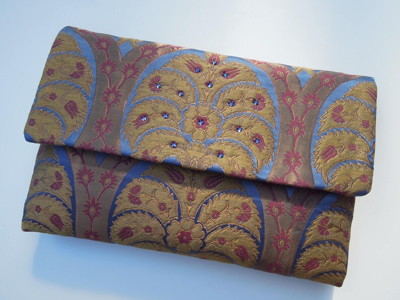 Shimmery Fabric Envelope Clutch w/ Rhinestone Bow & Trim main image 0