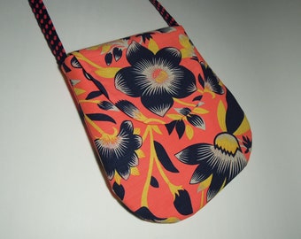 Messenger / Cross Body Bag, Handmade from Designer Cotton Blend Fabric with Colorful Printed Floral Pattern, Round Flap & Polka Dot Strap