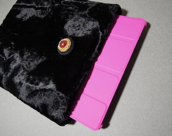iPad Case, iPad Cover, iPad Sleeve - Cozy and Elegant - Handmade from Padded Soft Faux/Synthetic Fur Fabric in Shiny&Flat Rich Black Color