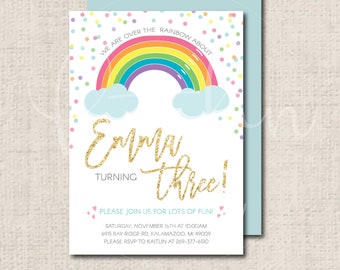 Girls Rainbow Birthday Invitation Printable PDF
