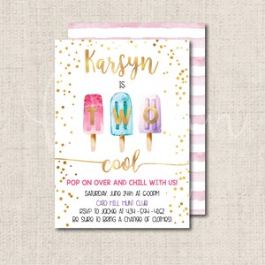 Two Cool Girl Summer Watercolor Birthday Invitation Printable PDF