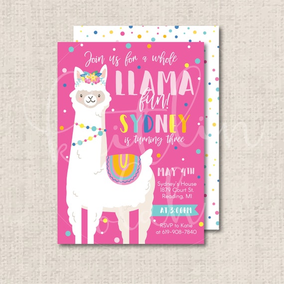 Invitación de cumpleaños personalizada de Llama PDF imprimible - Etsy